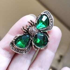 705 Elegant Green Gemstone Butterfly Brooch